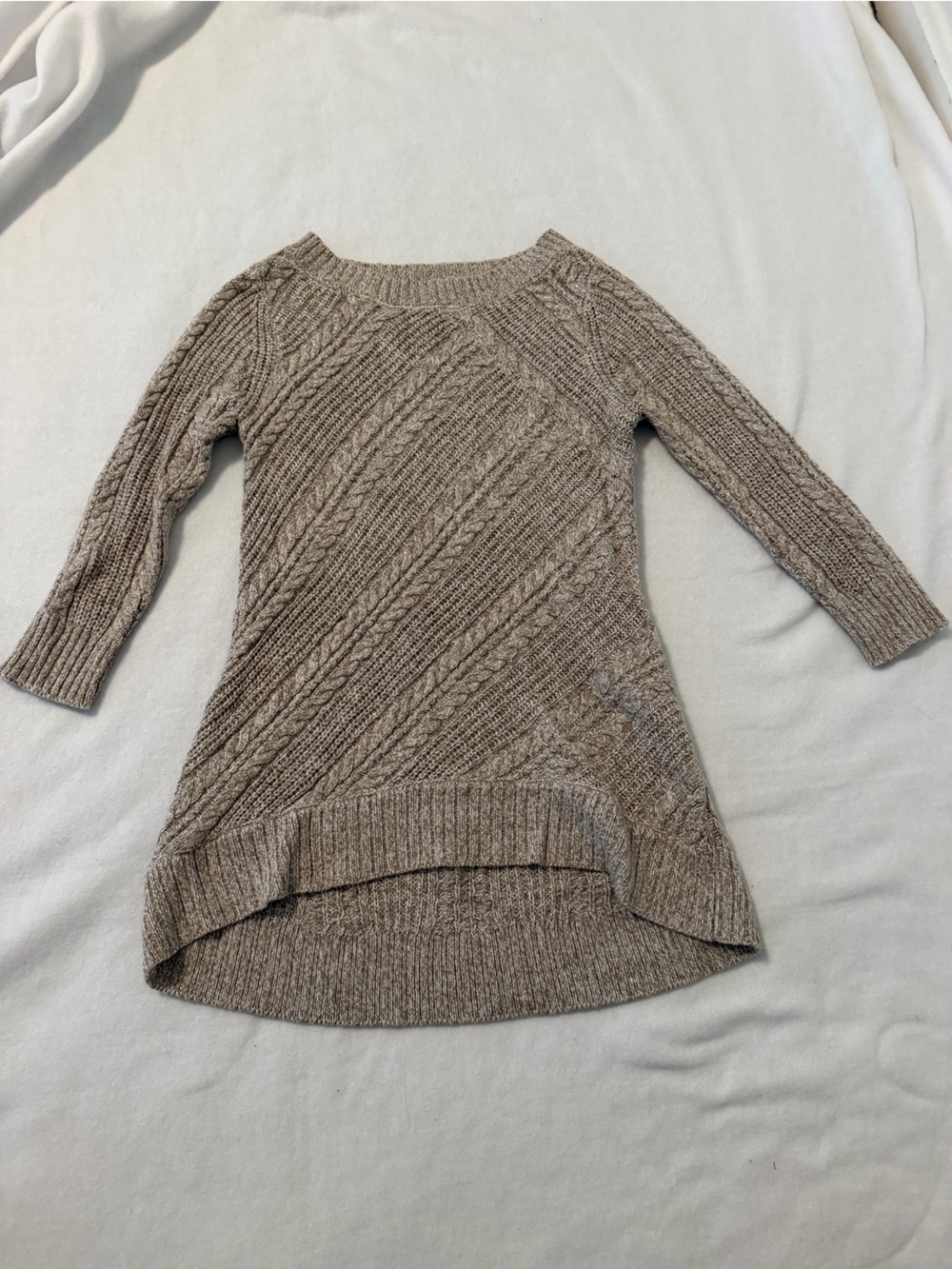 New York & Company Taupe Cable-Knit Off-Shoulder Sweater